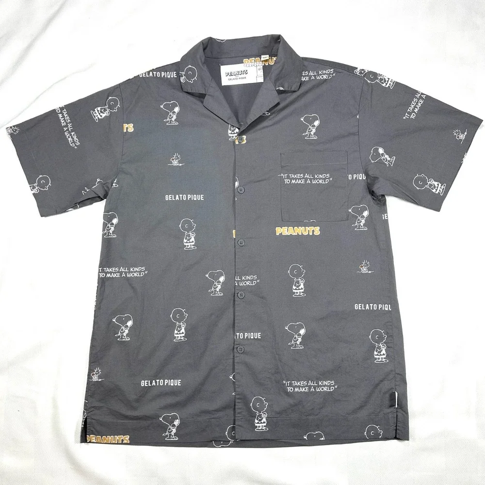 Gelato Pique Peanuts Snoopy Charlie Brown Shirt Gray Mens L PMFT212964